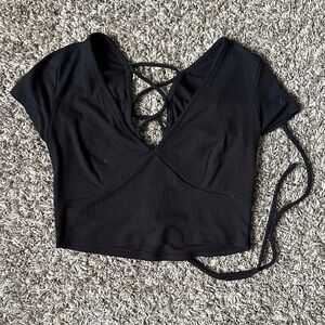 Elegant Black Lace-Up Crop Top